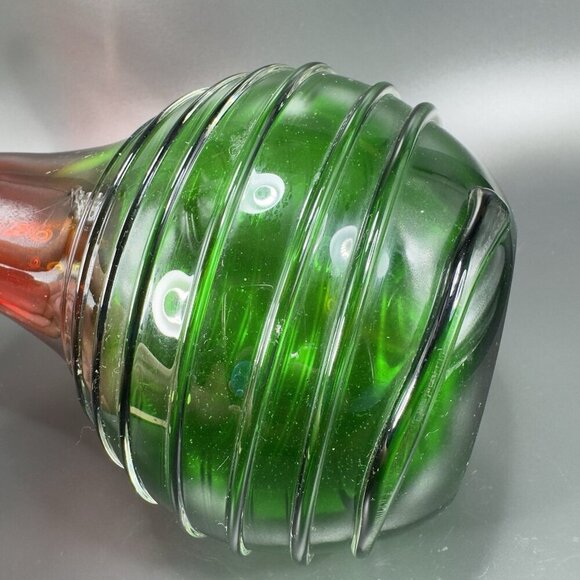 Heavy Hand Blown Glass Pitcher Vase Carafe Multicolor Applied Swirl Glass Decor - Picture 13 of 16